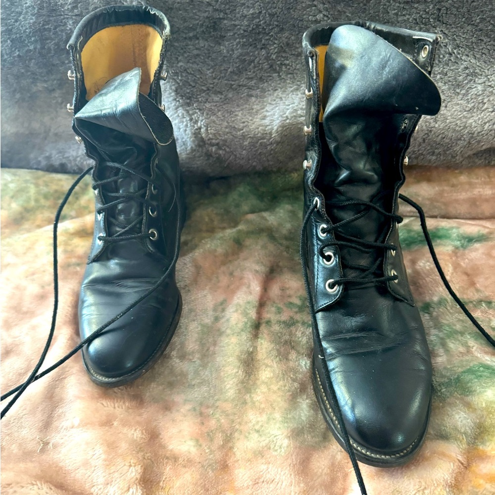 Justin Hiram Boots Black Leather Lace Up Sz 7.